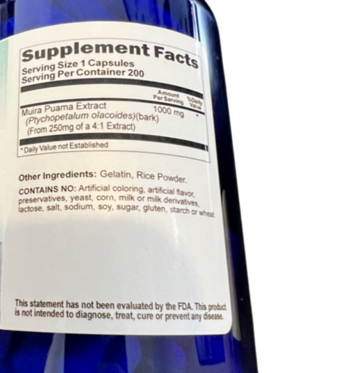 Muira Puama 1000mg 200 Caps Ptychopelatum Olacoides (bark)