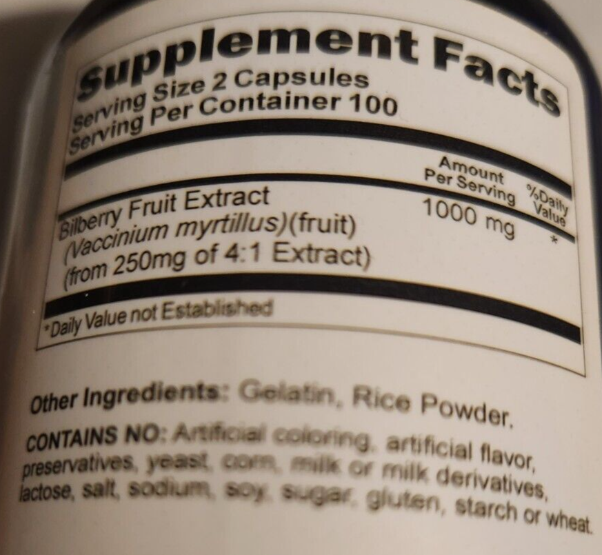 Bilberry Fruit Extract 1000mg 200 Caps (Vaccinium Myrtillus) Vitamins Because