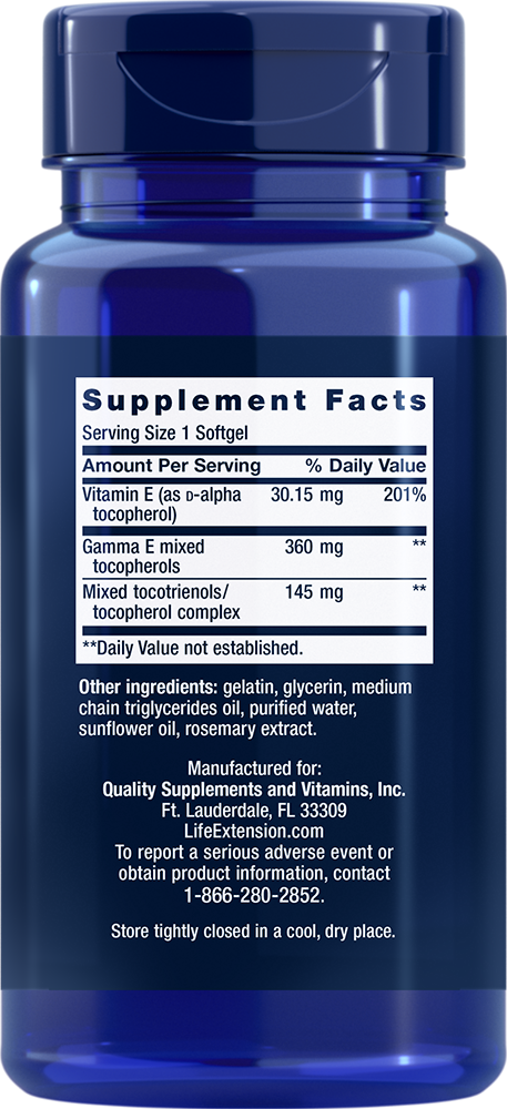 Life Extension Gamma E Mixed Tocopherols & Tocotrienols 3X60 Softgels 360mg | Full-Spectrum Vitamin E