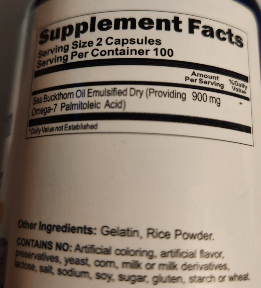 Omega-7 900mg Fatty Acids - 200 Caps from Natural Sea Buckthorn-Palmitoleic Acid