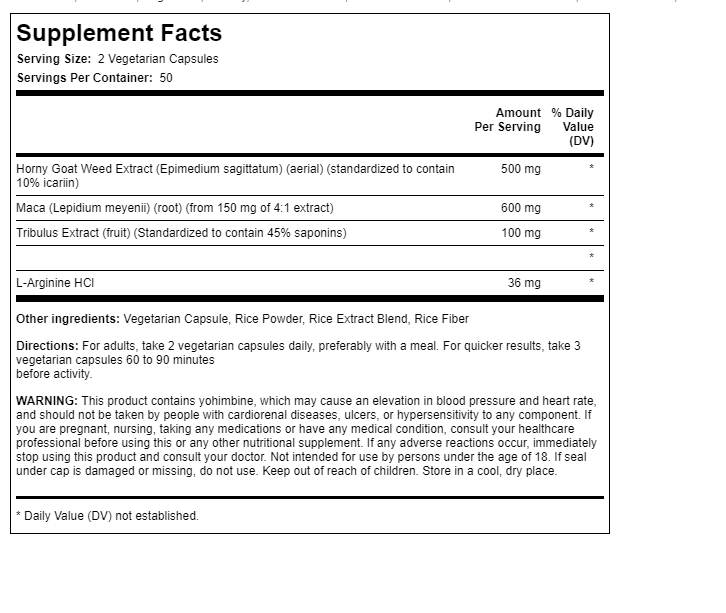 Super Horny Goat Weed, Maca Root, L-Carnitine, L-Arginine 100 Caps
