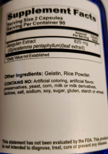 Jiaogulan Standardized Extract 820mg 180Caps Gynostemma AMPK Activator Nutiment