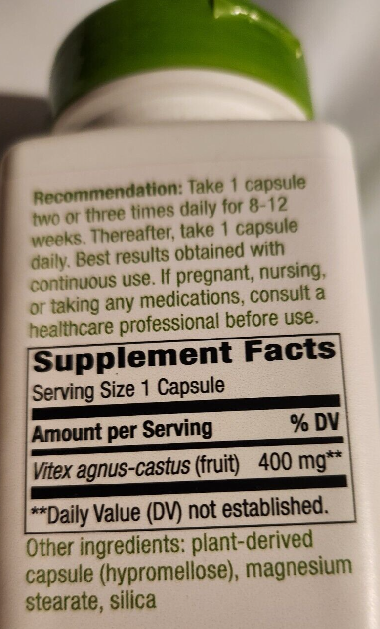 Nature's Way Vitex Fruit 400mg 100 Caps Traditional Support of Female Cycle