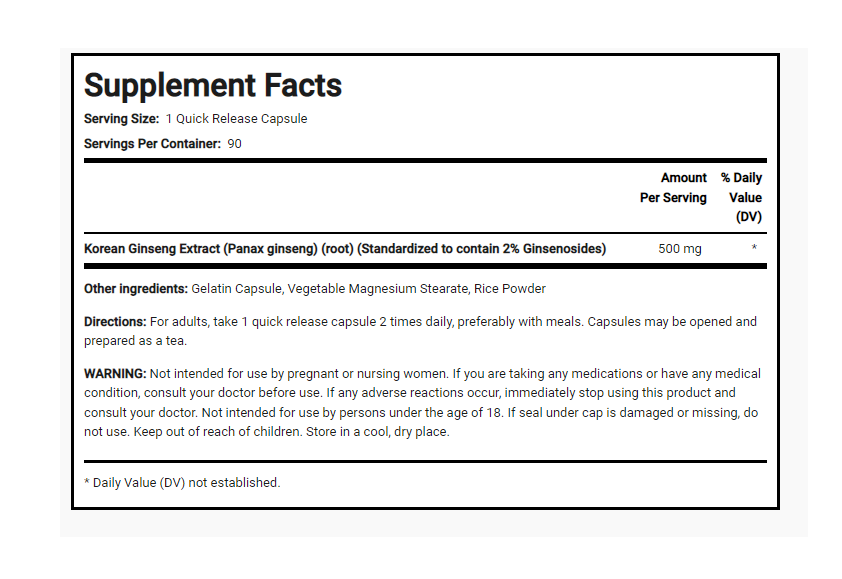 Full-Spectrum Korean Red Ginseng Root Panax 500mg 90 Caps