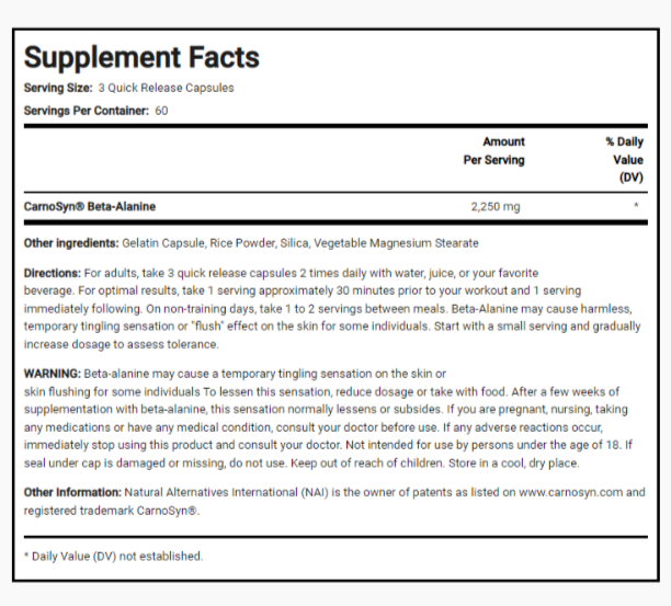 Piping Rock Beta Alanine 750 mg 5X120 Caps Beta Alanine 2250mg per 3 Caps