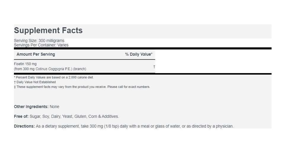 Premium Fisetin 150mg 30 Servs 10gram Bulk Bag from 300mg Cotinus Coggygria
