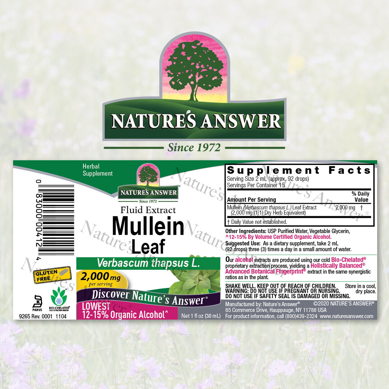 Nature s Answer Mullein 2000 mg 1 fl oz 30 ml Kosher Lowest Organic Alcohol