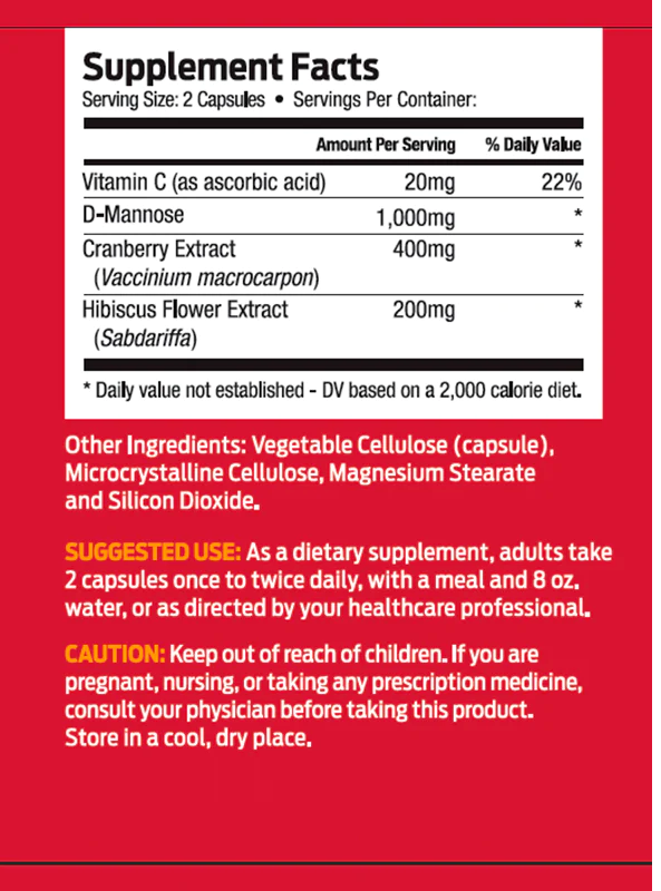 D-Mannose 1000mg Defense Cranberry Hibiscus Vitamin C 60 Caps Forest Leaf