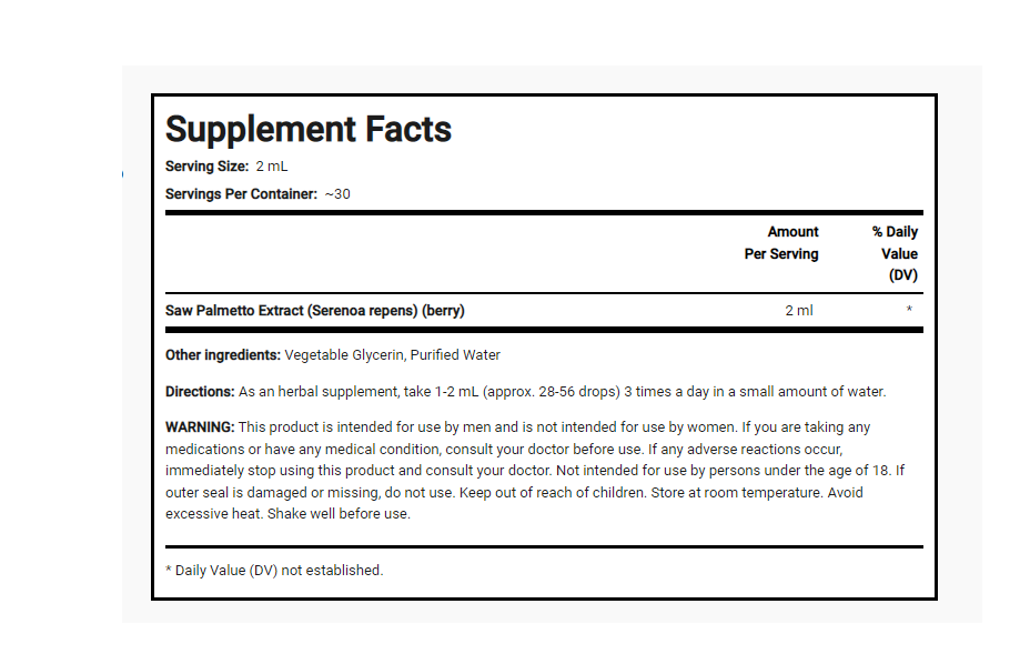 Saw Palmetto 2000mg 2ozLiquid Extract (Alcohol- and Gluten-Free) Liquid