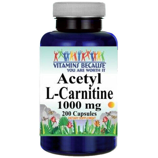 Acetyl L-Carnitine 1000mg 200 Caps by Vitamins Because Your Worth it