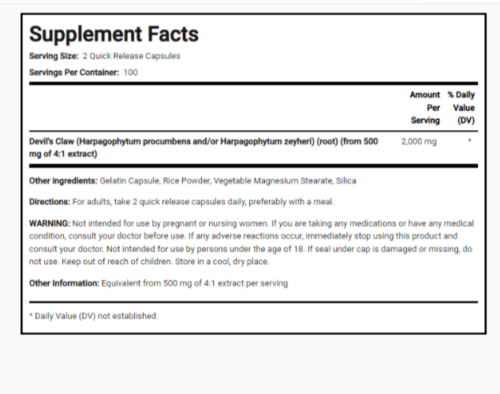 Devil's Claw 2000mg 10X200 Caps Non GMO Harpagophytum procumbens ***2000 Caps***