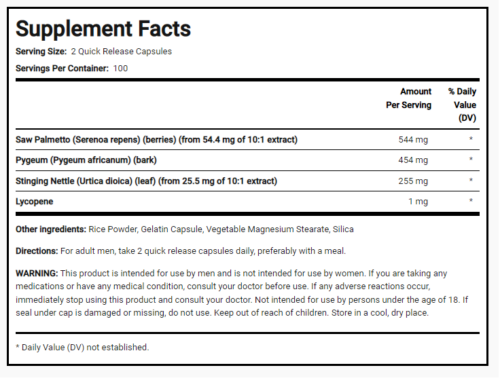 Prostate Support Herbal Complex Saw Palmetto Pygeum 2X200Caps
