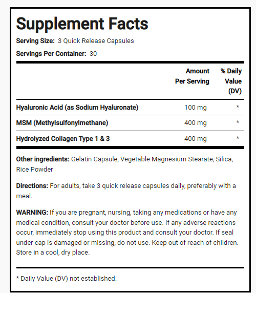 Hyaluronic Acid Complex 900mg 5X90 Caps Hydrolyzed Collagen Type 1 & 3 MSM