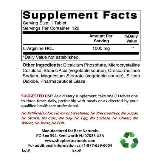 L-Arginine 1000mg 120 Tabs Pharmaceutical Grade