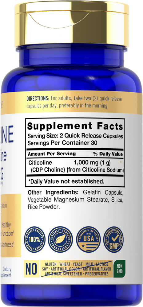 Citicoline CDP Choline 1000mg 60 Caps supports Brain Cognitive Function