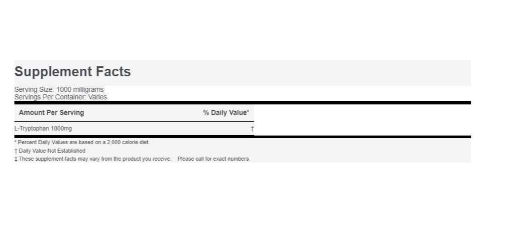 L-Tryptophan 1000mg Bulk 50 servings 50 gram Bag
