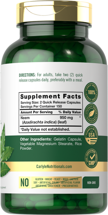 Neem Leaf 950mg Blood Sugar Support 300 Caps Neem Azadirachta