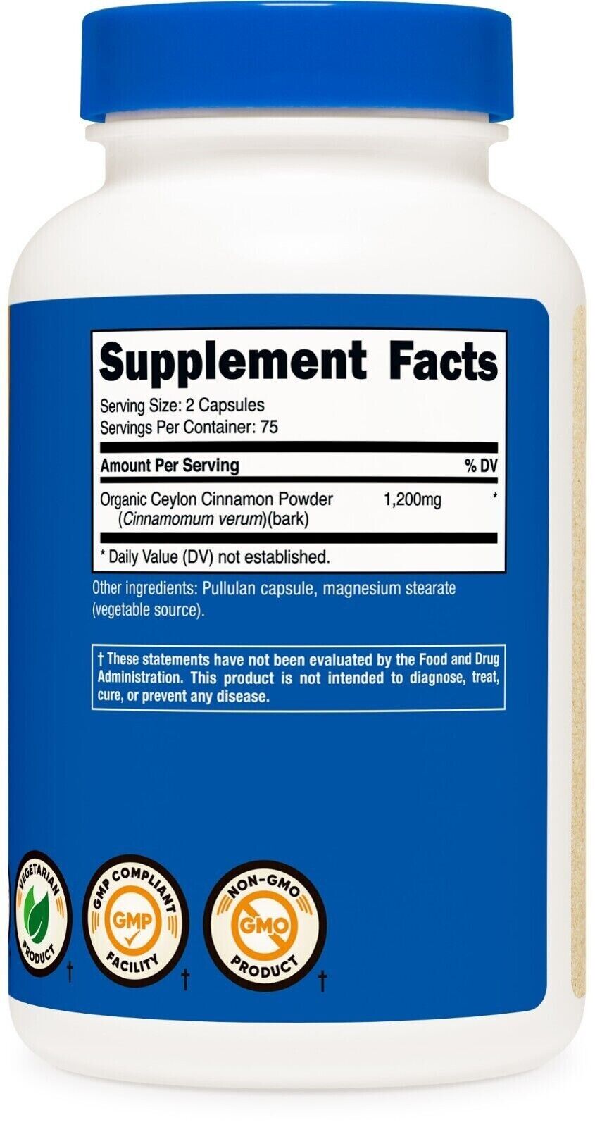 Organic Ceylon Cinnamon 1200mg 150 Caps Nutricost Non GMO/Vegeterian/No Gluten