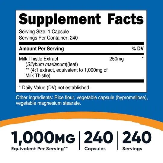 Milk Thistle 1000mg Equivalent 2X240 Vegetarian Caps Nutricost