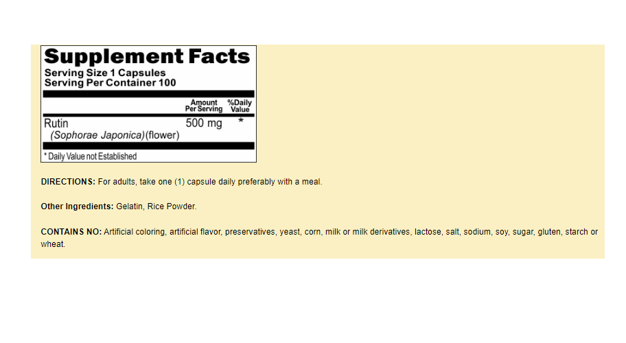 Rutin 500mg 5X100 Capsules by VB *Top Quality - USDA Approved Facility - USA*