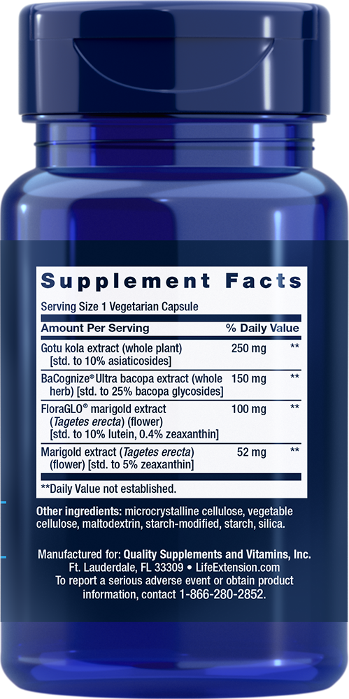 Life Extension Quick Brain Nootropic 30caps Bacopa/Gotu Kola/Marigold/FloraGlo