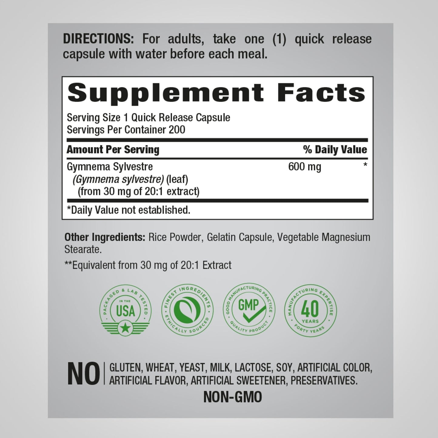 Gymnema Sylvestre 600mg 200 Caps Leaf Piping AMPK Activator