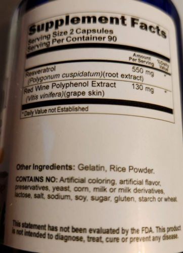 Resveratrol with Red Wine 550mg Polyphenol Extract 2X180 Caps Vitamins Because