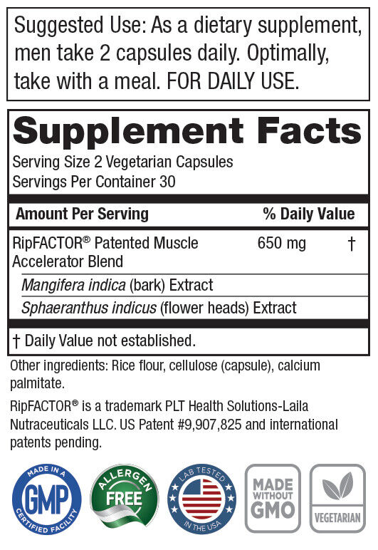 Purity Products Muscle Accelerator 650mg RipFactor Patented Clinic Tested 2X60