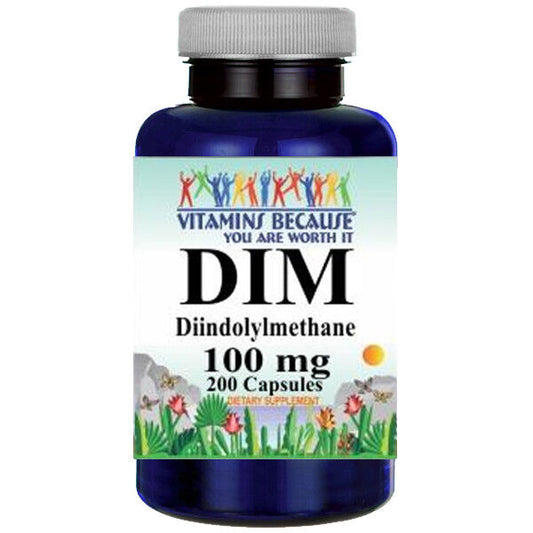 DIM (Diindolylmethane) 100mg 200 Capsules By Vitamins Because - Antioxidant