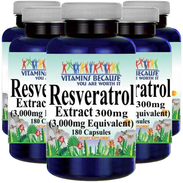 Resveratrol Extract 3000mg 5X180Caps Maximum Strength USA Made Antioxidant