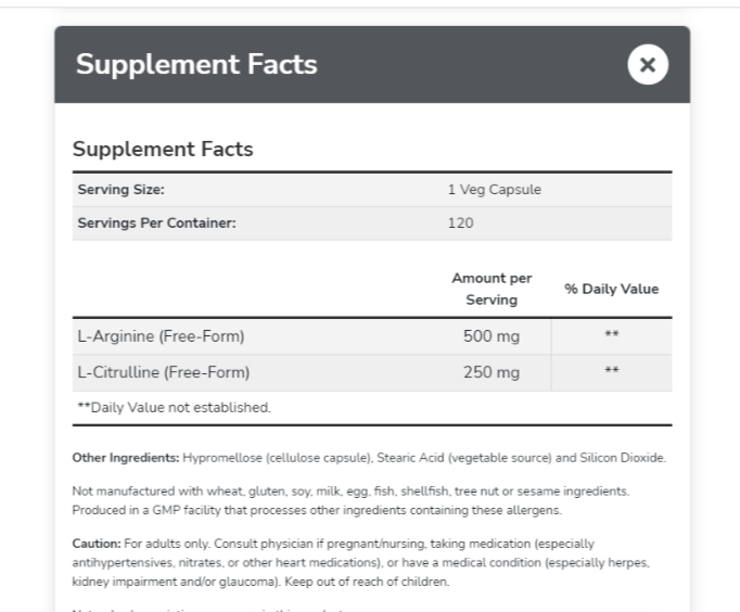 L-Arginine & L-Citrulline Amino Acids 2X120 Caps - Metabolism Muscle Now Foods