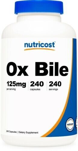 Ox Bile 125mg 240 Caps Gluten Free/Non-GMO Nutricost Helps Absorb Vitamins