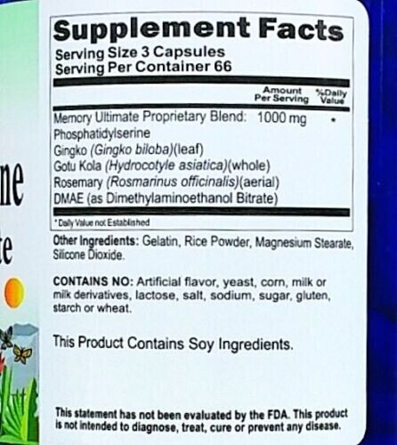 Phosphatidylserine 1000mg 2X200 Caps Highest Potency USD Approved Facility