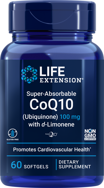 Life Extension Super-Absorbable Coq10 100mg Kaneka Ubiquinone d-Limonene 60 gels