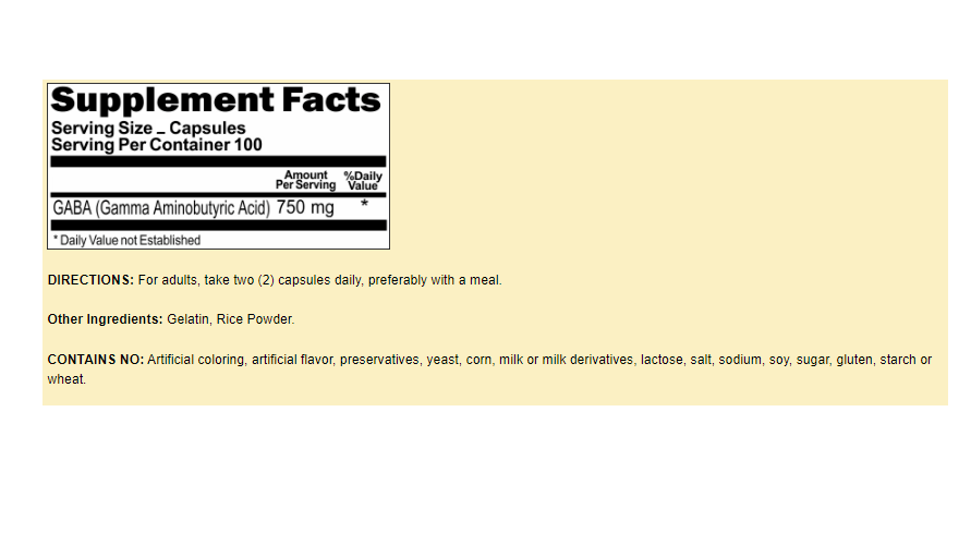 GABA 750mg 3X200 Caps Gamma Aminobutyric Acid USDA Facility