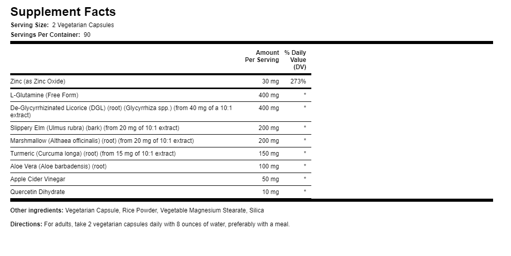 Leaky Gut Supplements Advanced Formula 180 Caps Quercetin/L-Glutamine/Apple