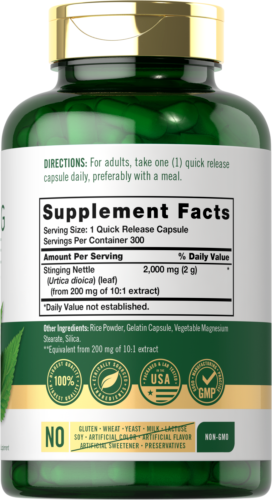 Stinging Nettle Leaf Extract 2000mg 300 Caps Non GMO/No Gluten