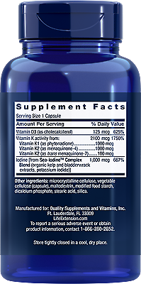 Vitamins D and K with Sea-Iodine Life Extension 60 Caps MK-7/K1/K2