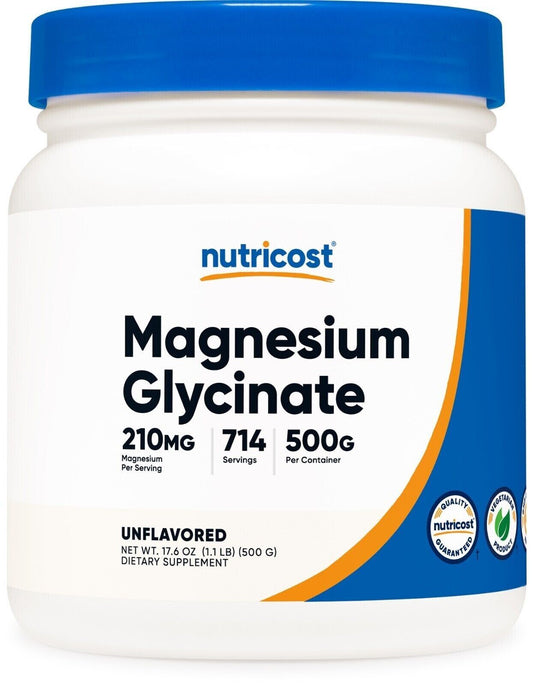 Magnesium Glycinate Powder 500 Grams/17.6oz Non GMO/Gluten Free/No Soy Nutricost