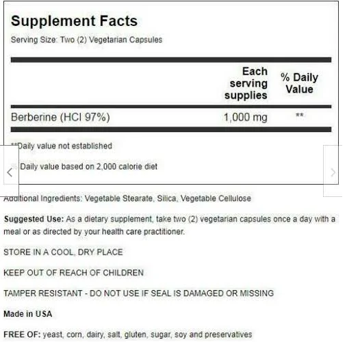 Only Natural Berberine 1000 mg 2X50 Vegetarian Capsules