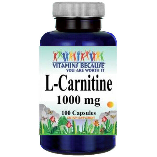 L-Carnitine 1000mg (Free Form) 100 capsules by Vitamins Because