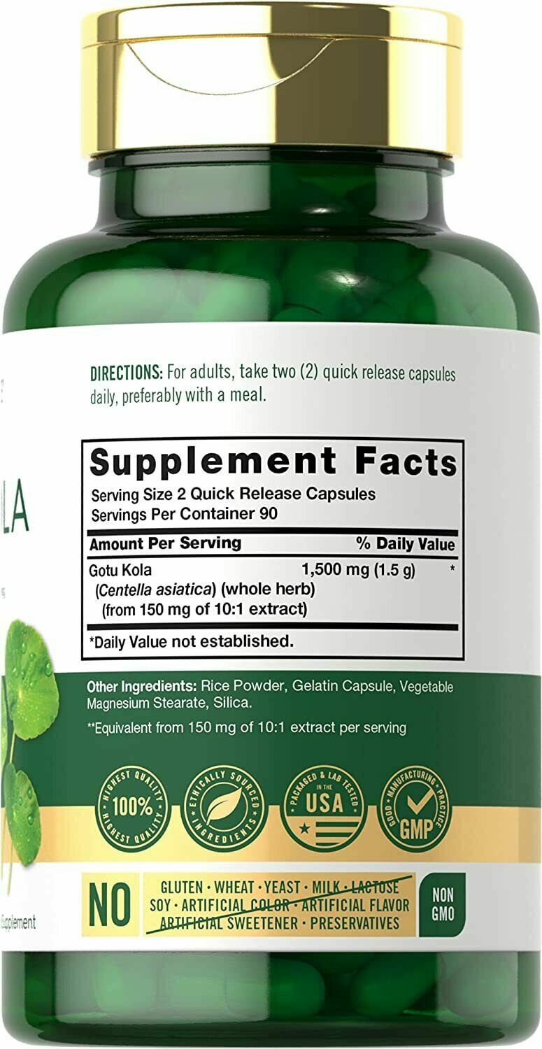 Gotu Kola Capsules 1500mg 2X 180 Caps Non-GMO, Gluten Free