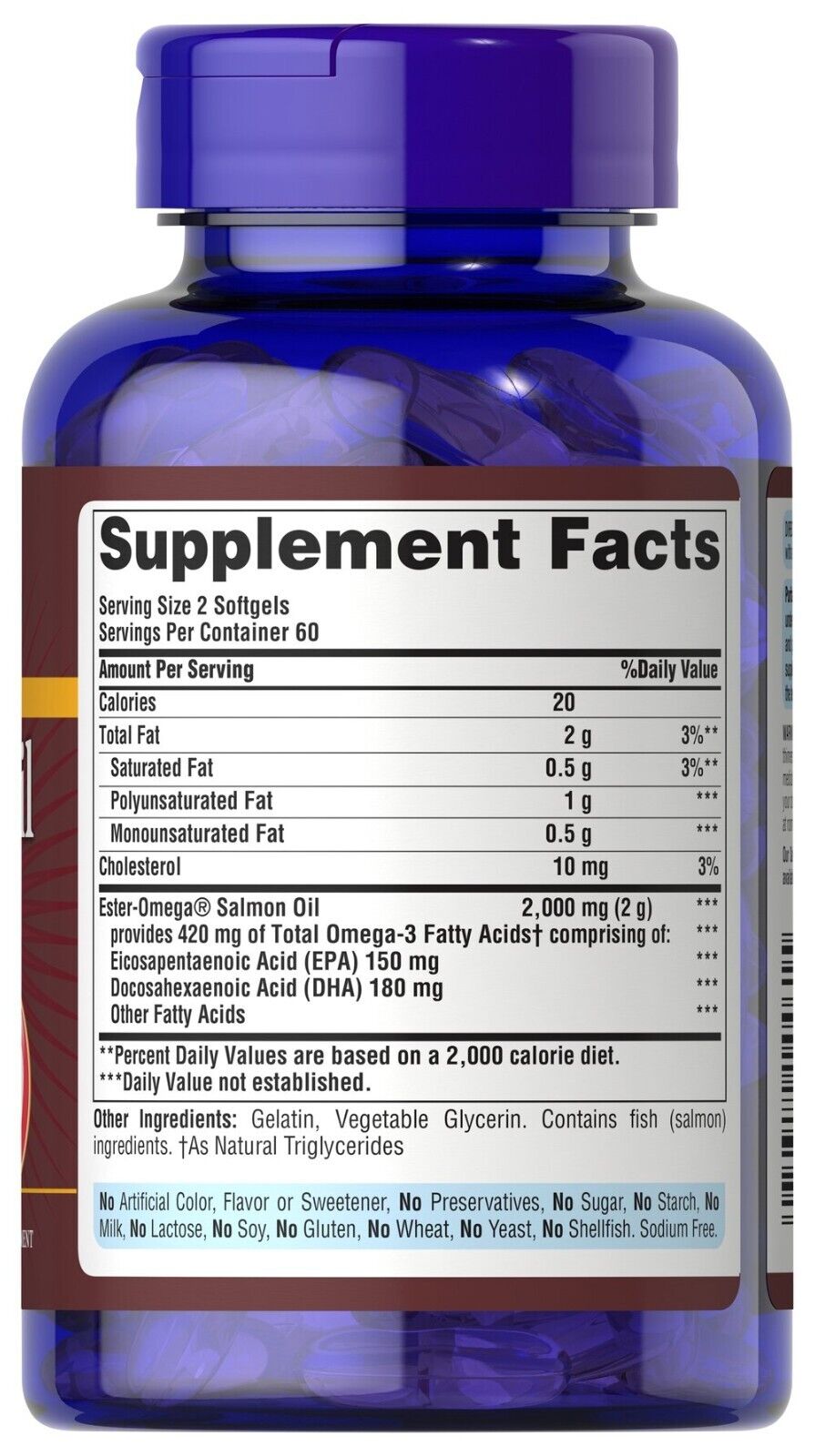 Puritan's Pride 4X60 or 2X120 Omega-3 Salmon Fish Oil 1000 mg - NO MERCURY - USA