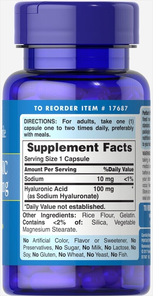 Hyaluronic Acid 100 mg-60 Capsules (as Sodium Hyaluronate) Puritan's Pride