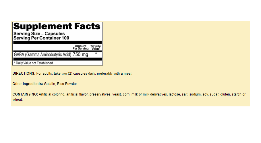 GABA 750mg 5X200 Caps Gamma Aminobutyric Acid USDA Facility