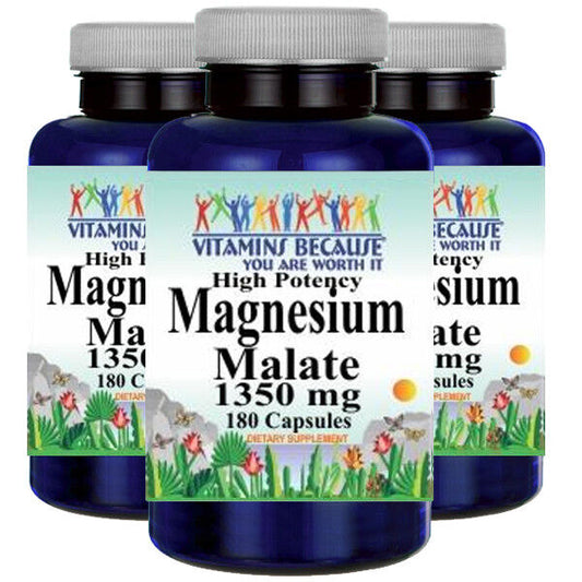 Magnesium Malate High Potency 1350mg 3X180 Caps Vitamins Because