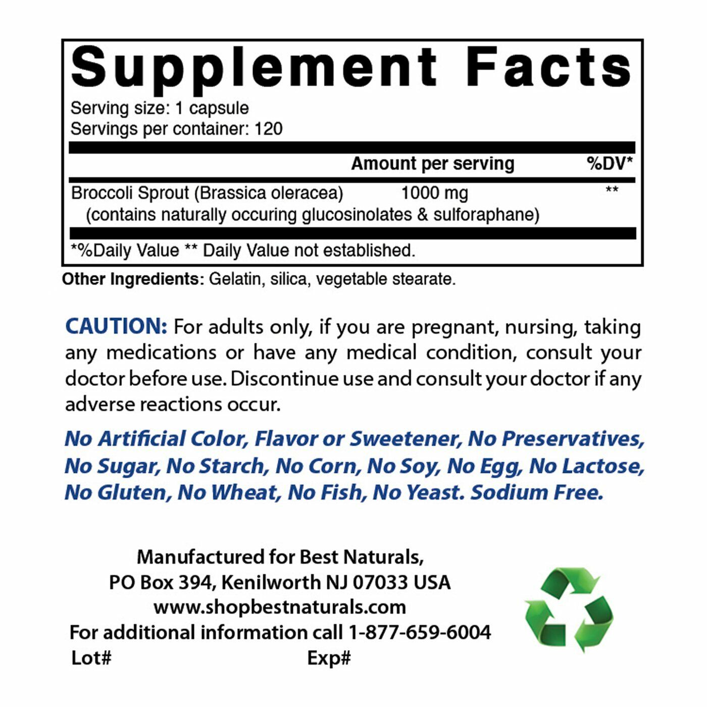 Broccoli Sprouts Extract 1000mg 120Caps Brassica Oleracea Glucosinulates Sulphor
