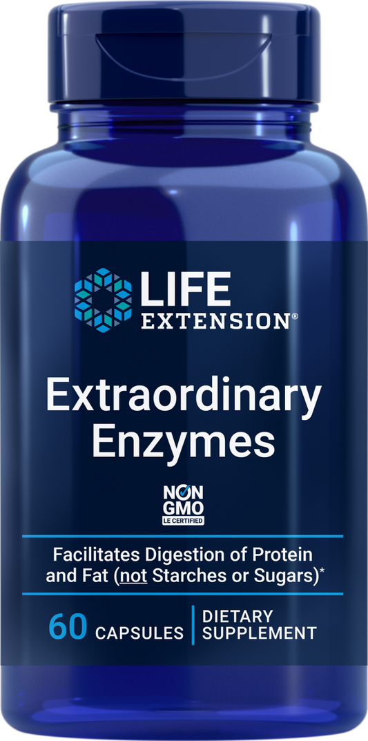 Life Extension Extraordinary Enzymes 60 Caps Protease/Lipase/Trypsin/Pectinase