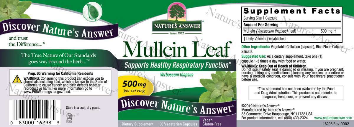 Mullein Leaf 500mg 90 Veg Caps Nature's Answer 1000mg per 2 Capsules