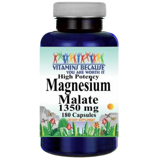Magnesium Malate High Potency 1350mg 180 Caps Vitamins Because